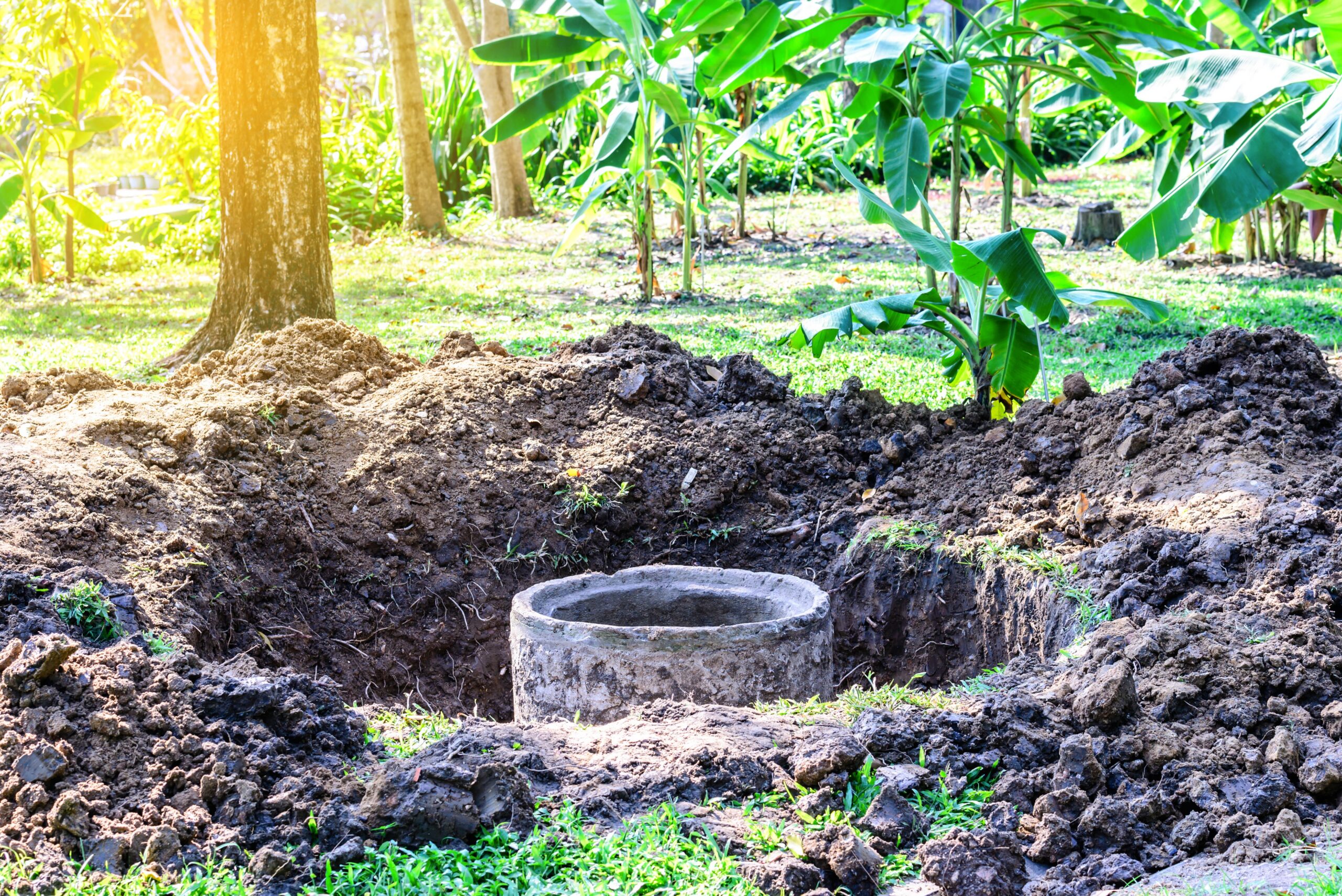 Cement septic tank for waste water under construction.